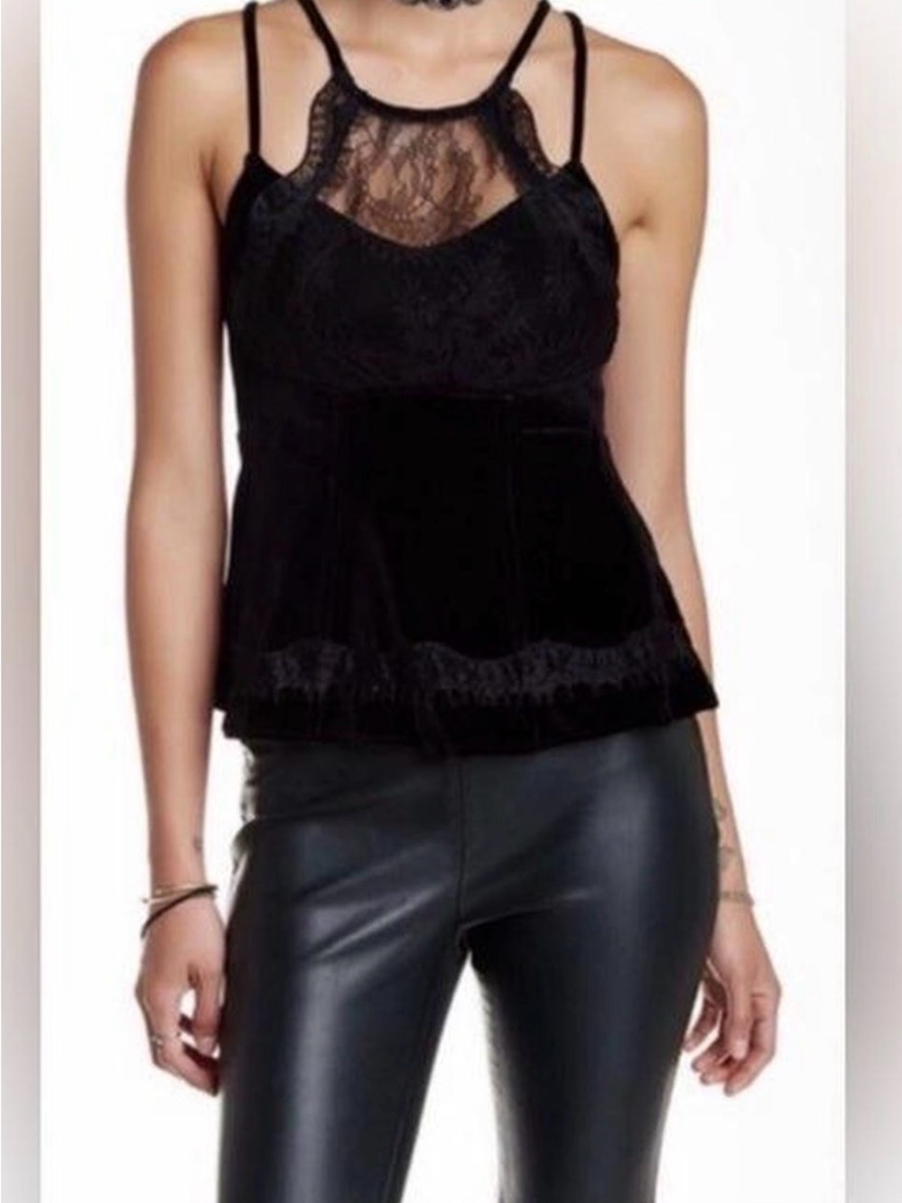Free people velvet and lace strappy top